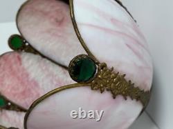 Victorian pink/ white cameo art glass shade with green glass 9 in high and wide