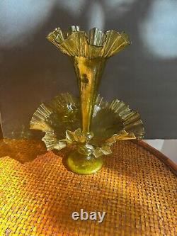 Victorian two peice Golden colored art glass Epergne gorgeous