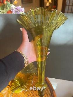 Victorian two peice Golden colored art glass Epergne gorgeous