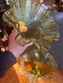 Victorian two peice Golden colored art glass Epergne gorgeous