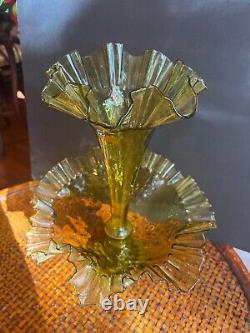 Victorian two peice Golden colored art glass Epergne gorgeous