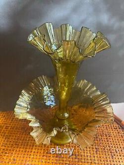 Victorian two peice Golden colored art glass Epergne gorgeous