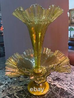 Victorian two peice Golden colored art glass Epergne gorgeous