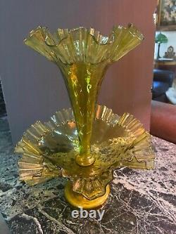 Victorian two peice Golden colored art glass Epergne gorgeous