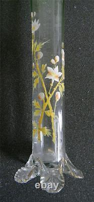 Victorian vintage enameled and tall hand blown art glass vase