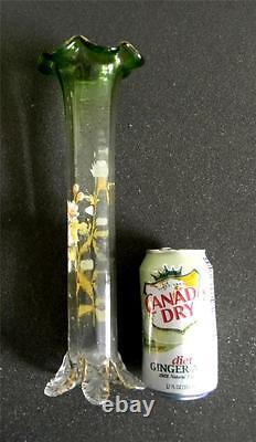 Victorian vintage enameled and tall hand blown art glass vase