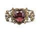 Vintage 12k Gold Glass Heart Ornate Brooch Pink Victorian Art Nouveau Deco