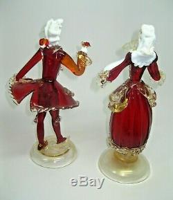 Vintage 1940s Murano Gold Fleck Red Blown Glass Victorian Couple 12 Figurines