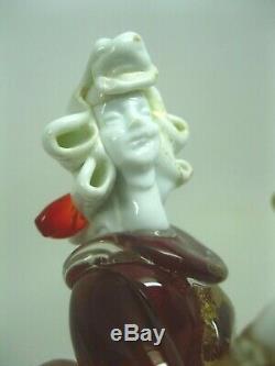 Vintage 1940s Murano Gold Fleck Red Blown Glass Victorian Couple 12 Figurines