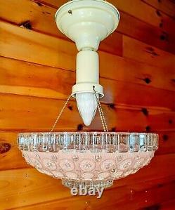 Vintage 1960's-70's Art Deco Nouveau Victorian Pink Bubble Glass Light Fixture