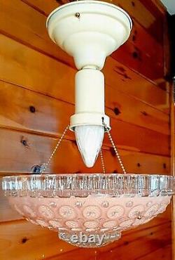 Vintage 1960's-70's Art Deco Nouveau Victorian Pink Bubble Glass Light Fixture
