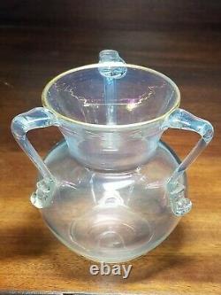Vintage 3 Handled Iridescent Art Glass Vase Moser Loetz Ca. 1900