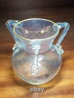 Vintage 3 Handled Iridescent Art Glass Vase Moser Loetz Ca. 1900