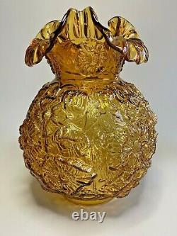 Vintage Amber FENTON Art Glass Ruffled Poppy GWTW Lamp Shade Globe 4 Fitter