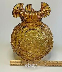 Vintage Amber FENTON Art Glass Ruffled Poppy GWTW Lamp Shade Globe 4 Fitter
