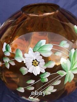 Vintage Amber Gold LG Wright Art Glass Fenton Fostoria Viking Painted Floral