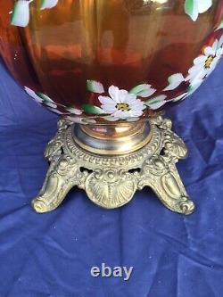 Vintage Amber Gold LG Wright Art Glass Fenton Fostoria Viking Painted Floral