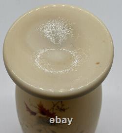 Vintage Antique Bohemian Hand Enameled Leaves Satin Glass Vase BEAUTIFUL