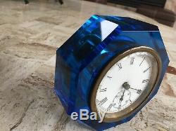 Vintage/Antique F W Welch 1881 Victorian Art Glass Blue Jewel Clock Paperweight