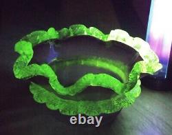 Vintage Antique Victorian Cranberry Vaseline Uranium Art Glass Bride Bowl Basket