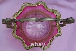 Vintage Antique Victorian Cranberry Vaseline Uranium Art Glass Bride Bowl Basket