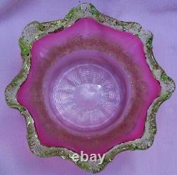 Vintage Antique Victorian Cranberry Vaseline Uranium Art Glass Bride Bowl Basket