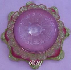 Vintage Antique Victorian Cranberry Vaseline Uranium Art Glass Bride Bowl Basket