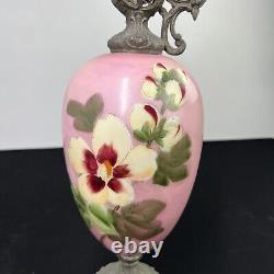 Vintage Antique Victorian Floral Decorated Art Glass Mantel Ewer