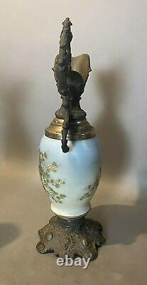 Vintage Antique Victorian Floral Decorated Art Glass Mantel Ewer