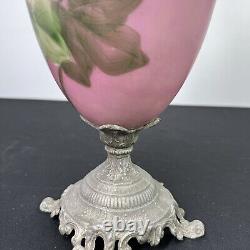 Vintage Antique Victorian Floral Decorated Art Glass Mantel Ewer