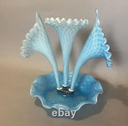 Vintage Antique Victorian Quilted Satin Art Glass Epergne Vase