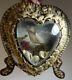 Vintage Antique Victorian Sea Shell Art Seashell Glass Heart Frame Boat Scene