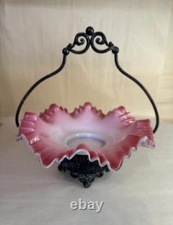 Vintage Antique Victorian Silver Plate & Cased Art Glass Brides Basket Bowl
