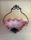 Vintage Antique Victorian Silver Plate & Cased Art Glass Brides Basket Bowl