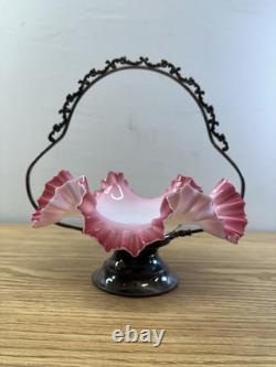 Vintage Antique Victorian Silver Plate & Cased Art Glass Brides Basket Bowl