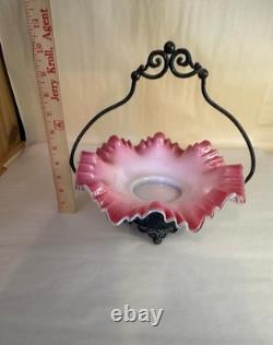 Vintage Antique Victorian Silver Plate & Cased Art Glass Brides Basket Bowl