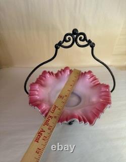 Vintage Antique Victorian Silver Plate & Cased Art Glass Brides Basket Bowl