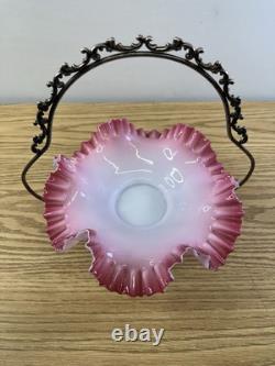 Vintage Antique Victorian Silver Plate & Cased Art Glass Brides Basket Bowl