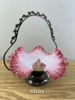 Vintage Antique Victorian Silver Plate & Cased Art Glass Brides Basket Bowl