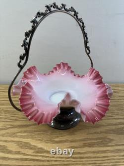 Vintage Antique Victorian Silver Plate & Cased Art Glass Brides Basket Bowl