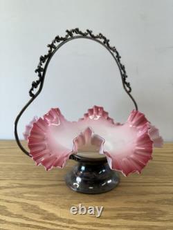 Vintage Antique Victorian Silver Plate & Cased Art Glass Brides Basket Bowl