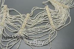 Vintage Art Deco Victorian seed white glass beaded festoon choker necklace