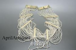 Vintage Art Deco Victorian seed white glass beaded festoon choker necklace