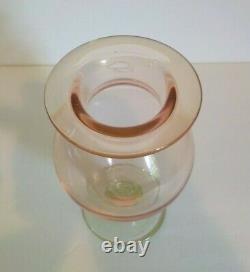 Vintage Art Glass Pedestal 7 Pink Vase, Green Base