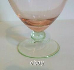 Vintage Art Glass Pedestal 7 Pink Vase, Green Base