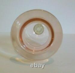 Vintage Art Glass Pedestal 7 Pink Vase, Green Base