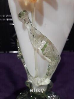 Vintage Art Glass Vase Uranium Applied Flower & Base, Stevens & Williams / Krali