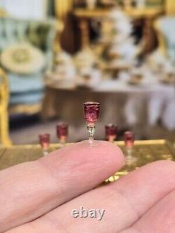 Vintage Artisan Miniature Dollhouse Francis Whittemore 5 Cranberry Wine Glasses