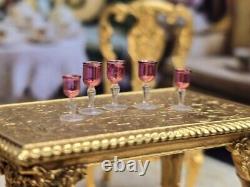 Vintage Artisan Miniature Dollhouse Francis Whittemore 5 Cranberry Wine Glasses