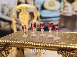 Vintage Artisan Miniature Dollhouse Francis Whittemore 5 Cranberry Wine Glasses